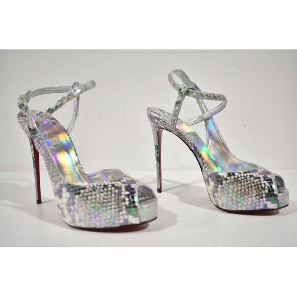 Christian Louboutin Jenlove Alta 120 Grey Snake Platform Sandal Heel Pump 38.5 - Picture 4 of 12